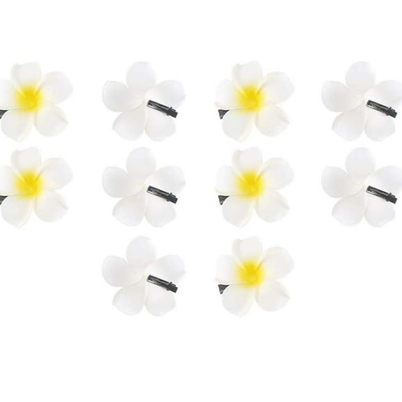 White Artificial Plumeria Rubra Hawaiian Flower Petals Flower Heads Foam Hair Clip For Wedding Birthday Party Beach Decoration (10 pcs Diameter 2.4 Inch)