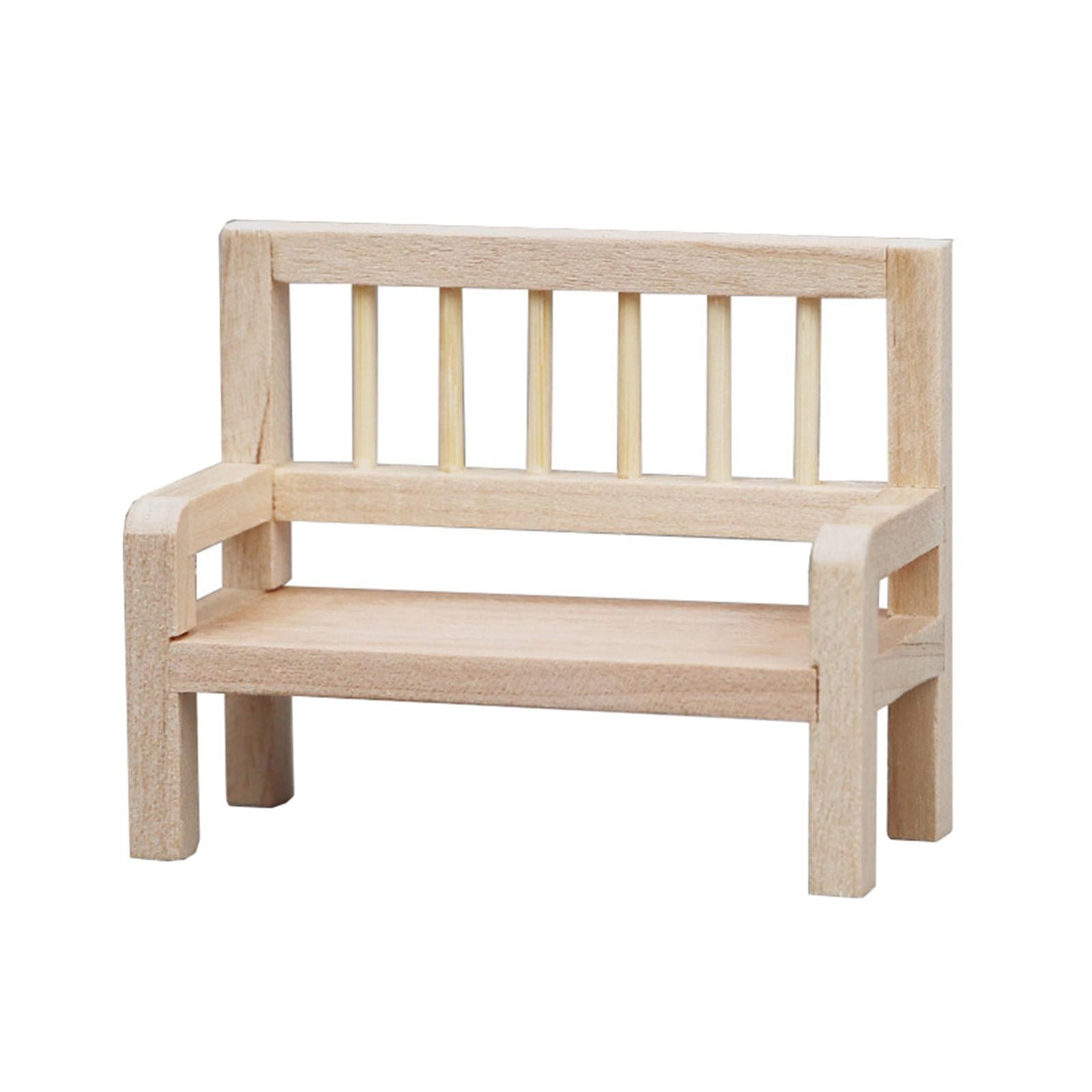 1 12 Scale Dollhouse Park Bench Miniature Wooden Chair Handmade Unpainted Dollhouse Furniture for Micro Landscape Photo Props Ornaments