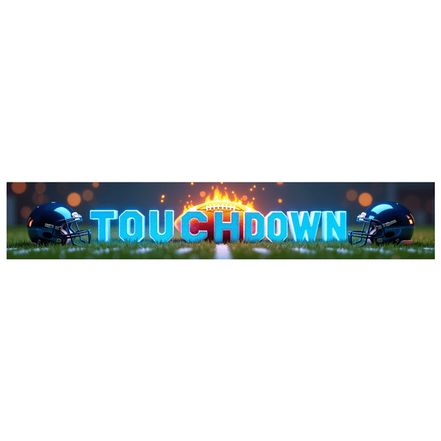 Football Themed Background Banner with Flaming Football Helmets and Touchdown Text, for Sports Parties Tailgating Events Fan Gatherings Decorations Backdrops