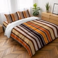 thumbnail image 5 of Vintage Striped 4 Piece Bedding Set, Orange Black Brown Stripes Simple Country Twin Size Duvet Cover Set with Zipper Closure & Corner Ties Soft Breathable Comforter Cover for Bedroom, 5 of 9