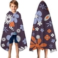 thumbnail image 3 of Darkpurple Daisy Flower Orange Petals Pattern Hooded Bath Towel，50"x30" for Ages 3 To 12 Kids, Quick Dry Lightweight Soft Microfiber Hood Beach Towel Cover Up for Kids, 3 of 7