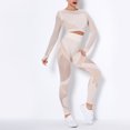 thumbnail image 2 of SELONE Workout Sets for Women Two Piece Outfits Seamless Striped Hollow Yoga Clothes Hip Quick-drying Fitness Suit 27-Khaki S, 2 of 9