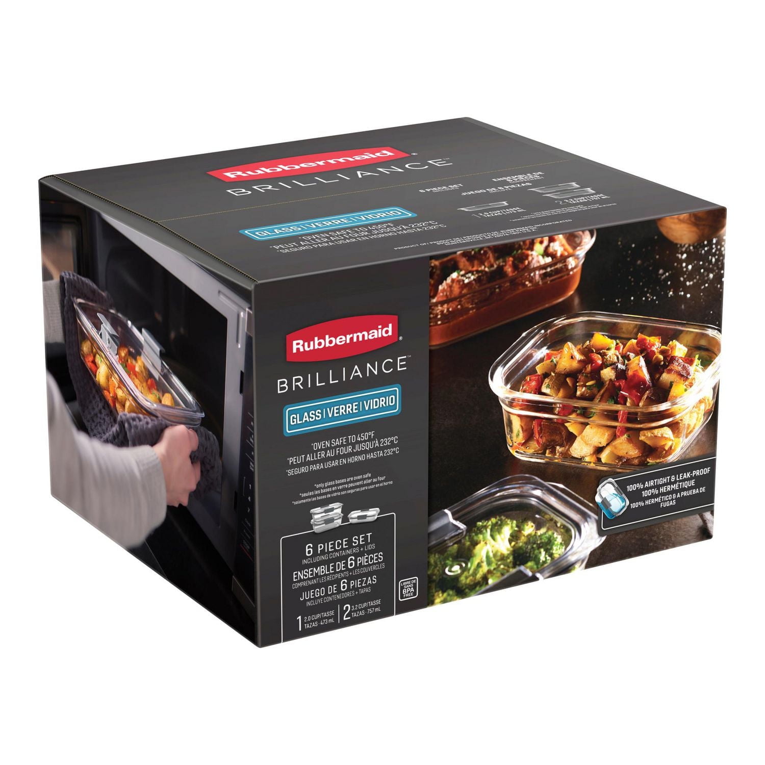 Rubbermaid Brilliance Glass Food Storage Container, Medium Rectangular ...