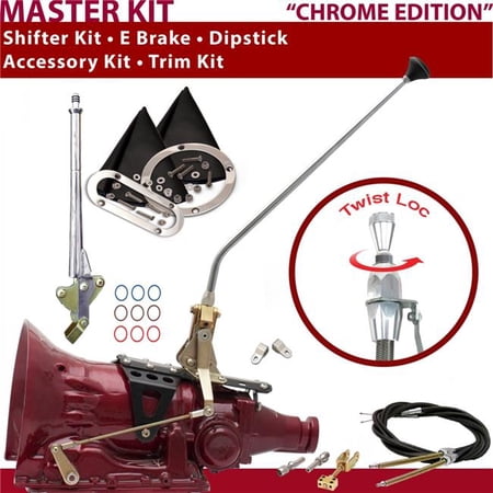 American Shifter C4 Shifter Kit Chrome 23 in. E Brake Cable Clevis Trim Kit Dipstick for F7781