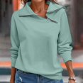 thumbnail image 2 of Women Casual Long Sleeve Pullover Top Asymmetric Zipper Turtleneck Loose Fit Solid Color Soft Warm Daily Wear Fashion Ladies Sweatshirt Green XL, 2 of 6
