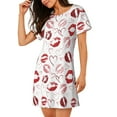 thumbnail image 2 of Rateoe Red Lips Print Women’s Nightdress – Cozy Cotton Short-sleeved Sleep Shirt, Loose-Fit Sleepwear, Perfect for Relaxing and Sleeping, 2 of 6