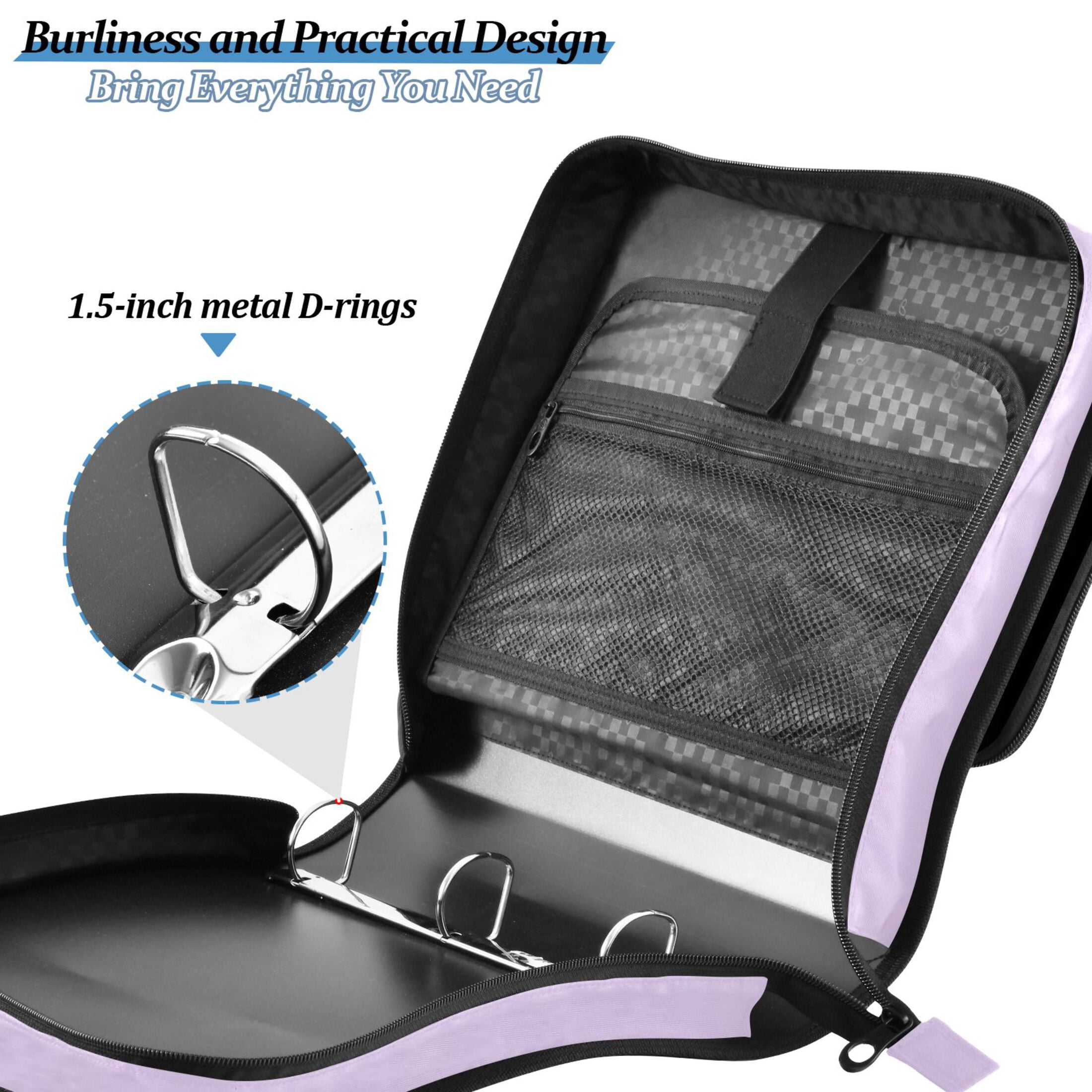 ALAZA Zipper Binder Light Purple Solid 3 Ring Trapper Keeper File Folder Organizer Bag