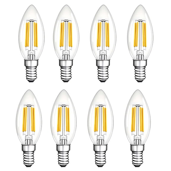C35 Candelabra LED Light Bulb, E12 Base, 4W, 2700K Warm White, Dimmable, 8 Pack