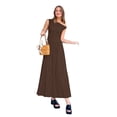thumbnail image 6 of Women'S Summer Sleeveless Maxi Dress One Shoulder Casual Slim Swing Pleated Formal Dresses with Pockets Brown L, 6 of 9