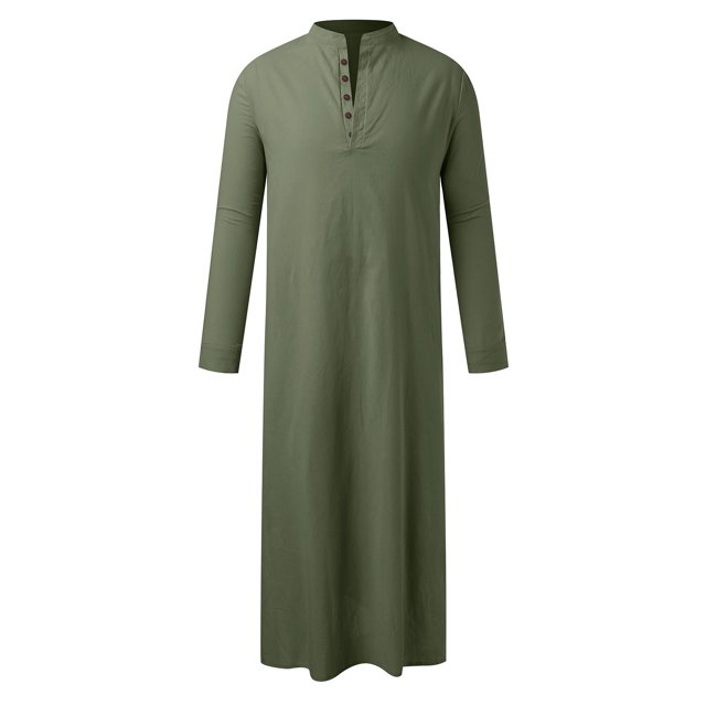 XDZJLR Men's Shirts Middle Arabic Style Long Button Muslim Robe Long Sleeve Robe Side Slit Robe Button Pocket Robe Tee