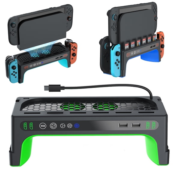 Cooling Fan & Controller Charging Dock for Nintendo Switch 2 (2025) – Multi-Functional Cooling Base with RGB Lighting with Joy-Con & Pro Controller Charger and 6 Game Card Slots