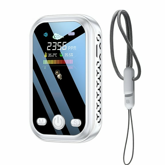 GJX Mini CO2 Detector,Multi-Function CO2 Monitor Meter Air Quality Monitor Carbon Dioxide Detector Portable Temperature and Humidity Detector for Travel Home Indoor or Anywhere You Use (White)