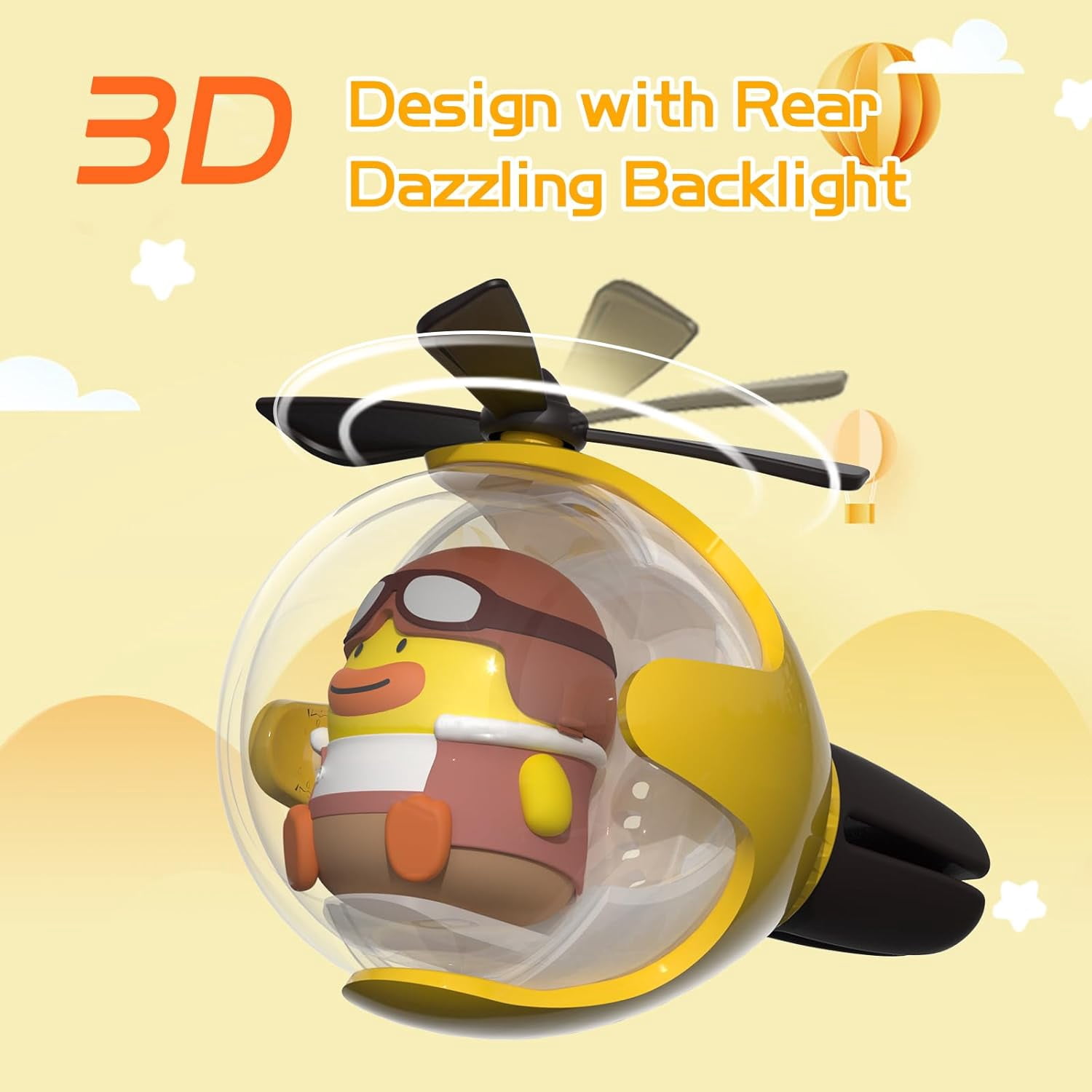 Yellow Duck Car Air Freshener with LED Lights & 4 Scented Pads – Light Scent, Decorative Auto Accessories