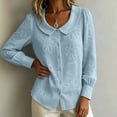 thumbnail image 5 of Sheghy Workout Tops Women's Collared Embroidered Printed Long-sleeved Blouse Blue XXL, 5 of 7