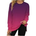 thumbnail image 3 of Scyoekwg Womens Fall Tops Long Sleeve Trendy Dressy Casual Comfy Clothes for Women Loose Gradient Color Graphic Tee Crewneck Tunic Tops Pullover Tops Blouses(Purple,L), 3 of 4
