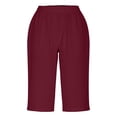 thumbnail image 6 of Lenpel Capri Pants for Women Elastic High Waisted Knee Length Wide Leg Pants with Pockets Summer Casual Cropped Trousers, 6 of 7