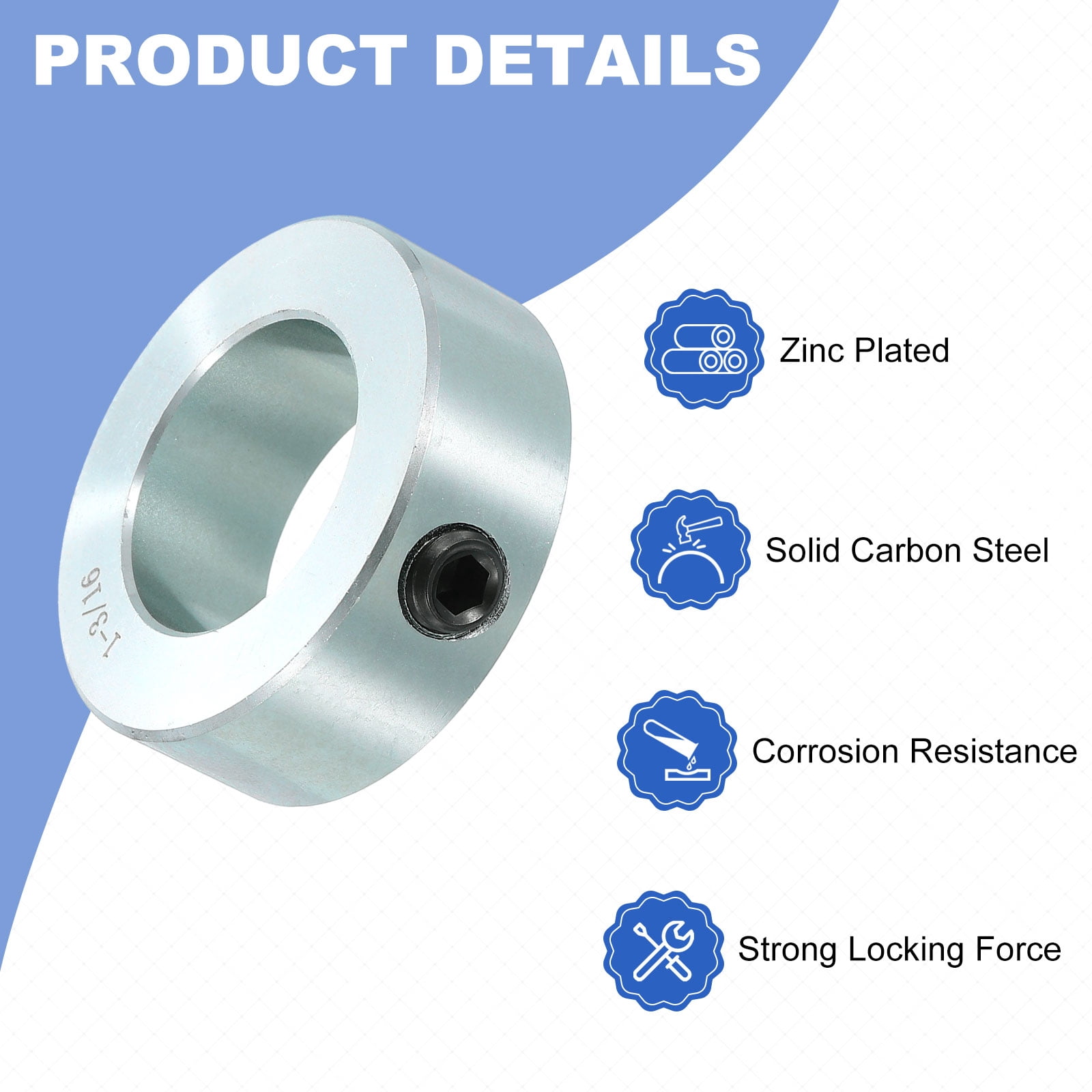 8pcs Set Screw Collars 1-3/16" Bore Carbon Steel Shaft Collars, 2" OD, 11/16" Width Lock Axle Collar Clamp