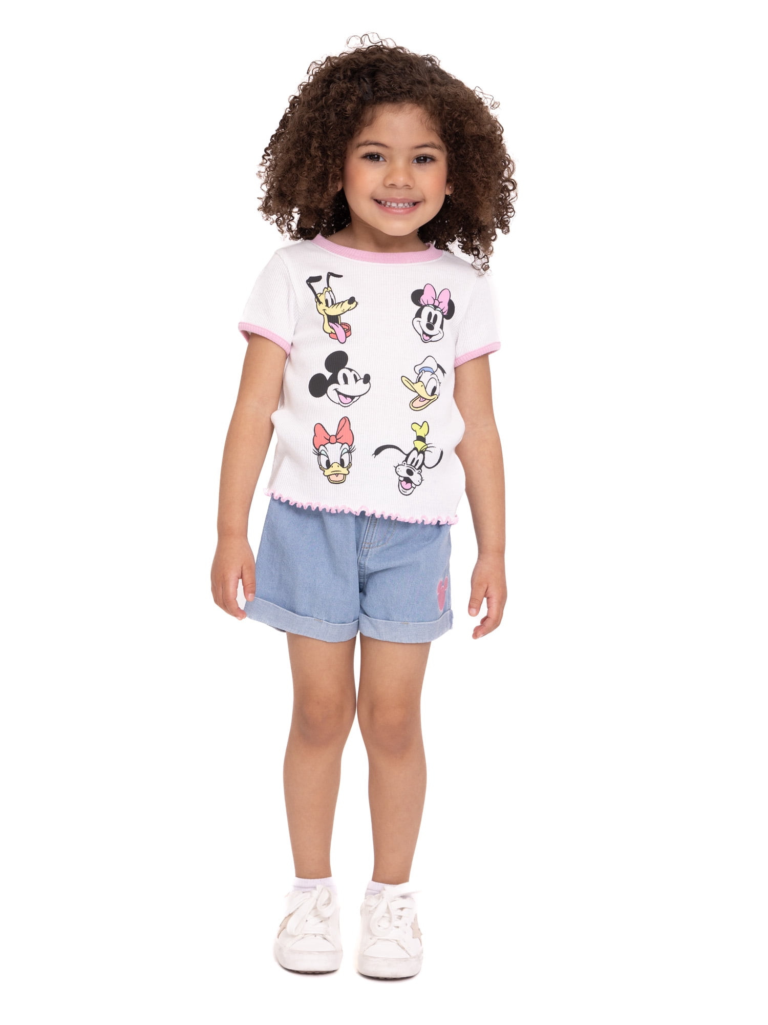 Disney Mickey & Friends Toddler Girls Top and Denim Shorts Outfit Set, 2-Piece, Sizes 12M-5T