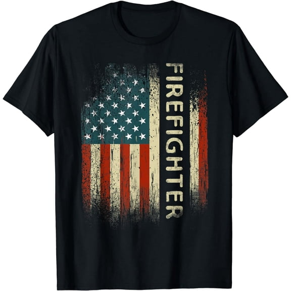 Mens Patriotic Firefighter Gifts American USA Flag Funny Fireman T-Shirt
