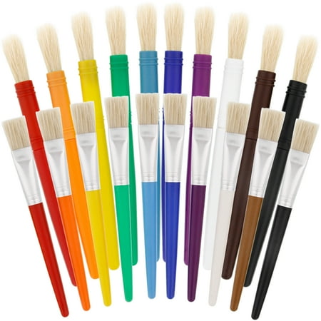 Hog Bristle Filbert Brush - US Art Supply 20 Piece Large Round and Large Flat Hog Bristle Children's Tempera Paint Brushes