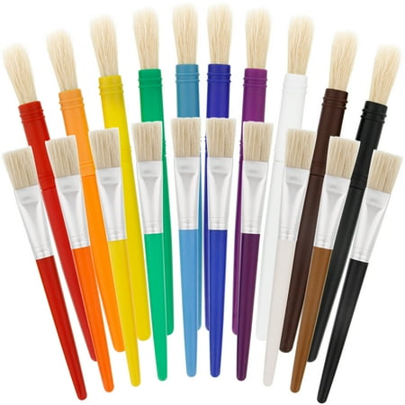 US Art Supply 20 Piece Large Round and Large Flat Hog Bristle Children's Tempera Paint (Best Paint Brush For Enamel)