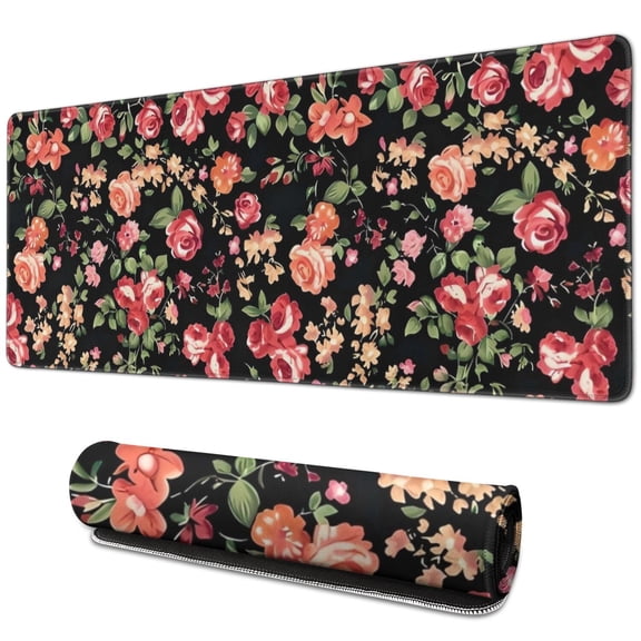 Long Mouse Pads for Desk,Pioneer Flower Floral Print Pattern Desk Mats on Top Of Desks, Desk Mouse Pad Extra Large with 3mm Non-Slip Base and Stitched Edge for Gaming,Office,Work,Home 31.5"x11.8"