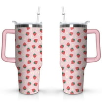 40oz Cute Red Strawberry Stainless Steel Flip Straw Tumbler Spill Proof Travel Cup Double Wall Vacuum Insulated Coffee Mug with Top Handle