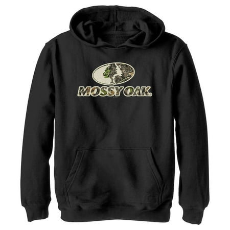 Boy s Mossy Oak Classic Camouflage Logo Pull Over Hoodie Black Medium