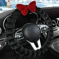 thumbnail image 2 of Fuzzy Steering Wheel Cover Plush Bow Rhinestone Sparkly Faux Fur Soft Warm Winter Universal 15 Inch for Women Girls Car Accessories Pink, 2 of 9