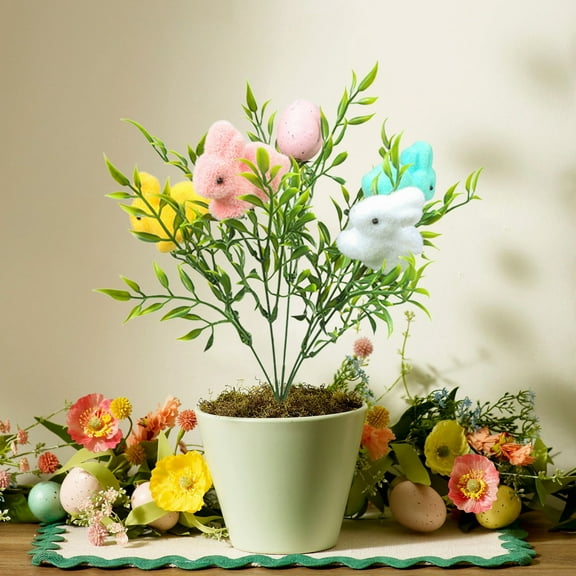 BSJJY Easter Eggs Floral Picks, 14inch Artificial Easter Flowers with Easter Eggs and Plush Bunny, Spring Easter Egg Picks, Easter Egg Stems Easter Decorations for Home Table (A)