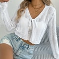 thumbnail image 3 of Hvyesh Women's Tie Front Crochet Cardigan Lightweight Long Sleeve Cardigans Sweaters Boho Beach Hollow Out Lace Cover Up, 3 of 8