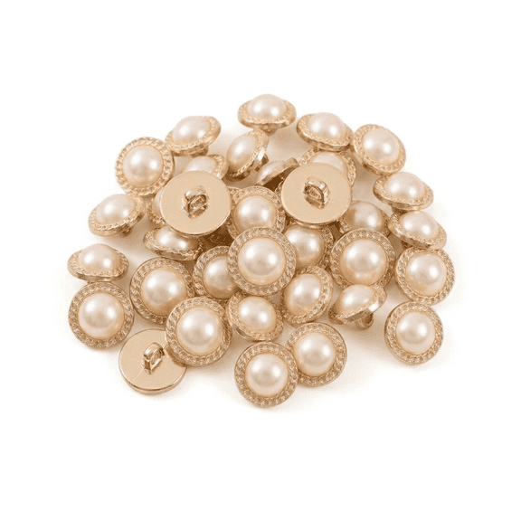 Hugrose 30Pcs Gold Pearl Buttons, 11.5mm (18L) Round Shank Buttons for Sewing, Decorative Gold-Tone Resin Buttons for Shirts Blazers Cardigans DIY Crafts