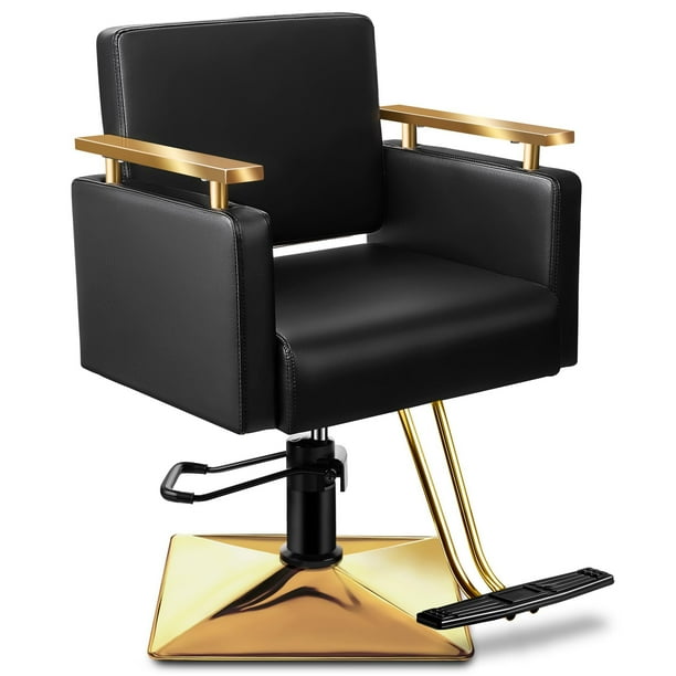 Baasha Salon Chair, Gold Barber Chair with Stainless Steel Armrest