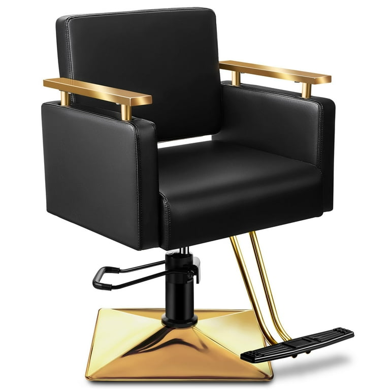 Baasha Salon Chair Gold Barber Chair with Stainless Steel Armrest