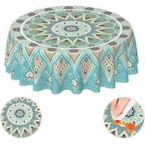 Mandala Green Waterproof Picnic Patio Party Round Table Cloth Cover Decorations Fabric 60 Inch Circular Tablecloth for 20-47 Inch Home Dining Room Kitchen Decor