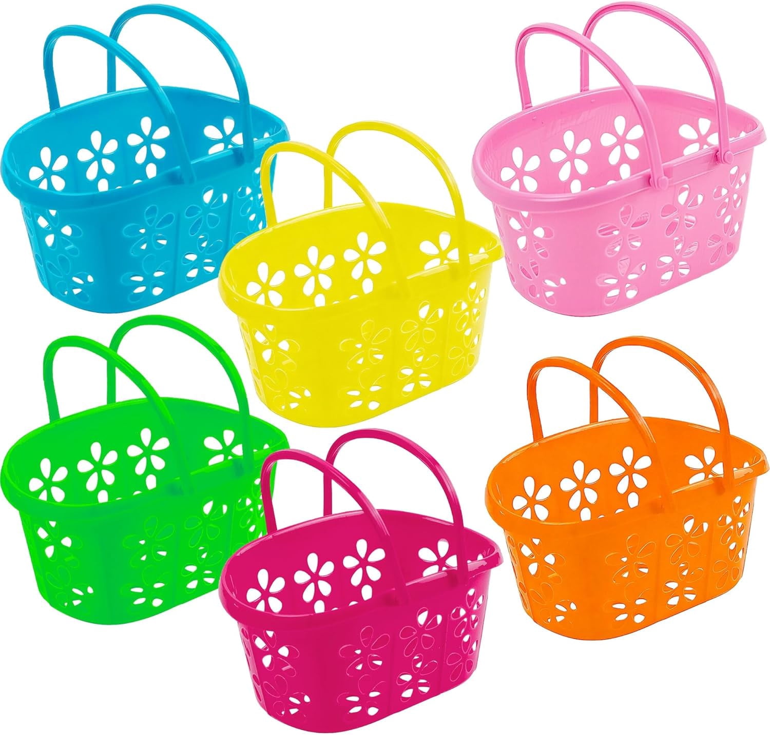 12 Packs Easter Baskets, 6.5"x4.5"x3.2" Colorful Kids Baskets with Handles, Empty Plastic Easter Basket for Egg Hunt Party Favors