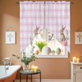 thumbnail image 6 of Easter Bunny Swag Valance Curtains Spring Pink Easter Eggs Floral Green Leaf Plant Pink Plaid Rod Pocket Swag Curtains Small Window Treatments for Kitchen Bathroom Bedroom 36" W x 36" L, 2 Panels, 6 of 9