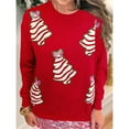 thumbnail image 5 of Women Sequin Sweatshirt Sparkly Santa Xmas Tree Shirt Long Sleeve Crew Neck Oversized Pullover Red XL, 5 of 8