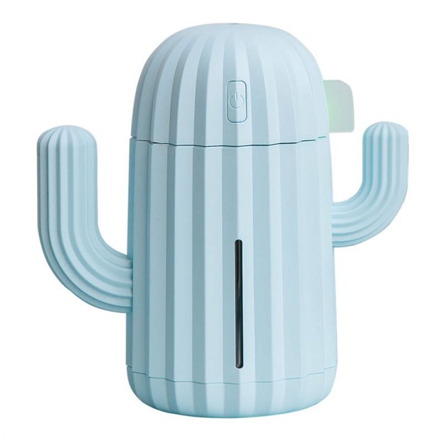 Mini humidificador Humidificadores de habitación individual con luz nocturna Humidificador de aire de cactus portátil para difusor de gel solo para agua del grifo (azul)