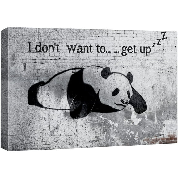 wall26 Canvas Print Wall Art Lazy Panda on Gritty Gray City Brick Wall Abstract Shapes Digital Art Graffiti & Street Art Bohemian Scenic Urban Cityscape for Living Room, Bedroom, Office - 12&quot