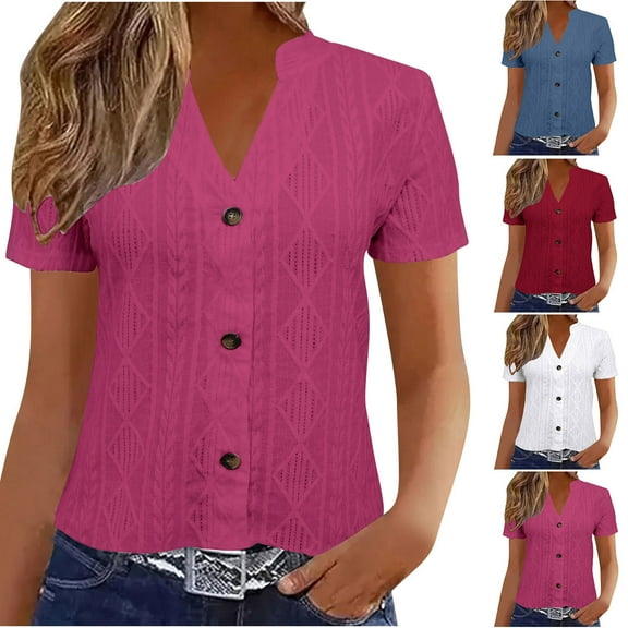 WRKEKC Short Sleeve Shirts for Women, Summer T-Shirts for Women, Women's Summer Short Sleeve Shirts Casual Tops V-Neck Trendy Blouses T-Shirts