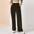 thumbnail image 6 of Women Corduroy Long Pants High Waist Button Zipper Fly Solid Color Straight Wide Leg Trousers with Pockets Daily Wear, 6 of 8