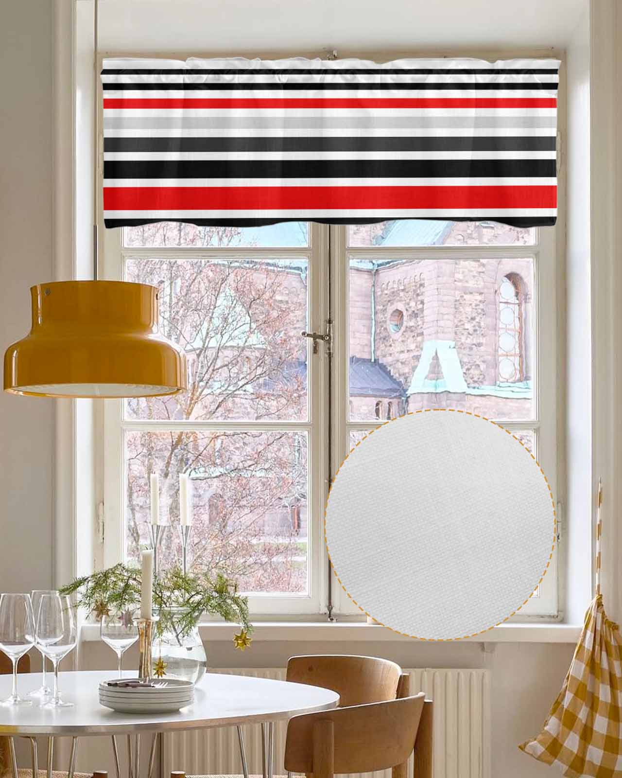 Red Black Stripe Kitchen Valances for Windows Farmhouse Linen Window Valance Curtain for Living Room Window Treatment Modern Abstract Coarse Striped Valance Rod Pocket Topper Drape, 42 x 18 Inch