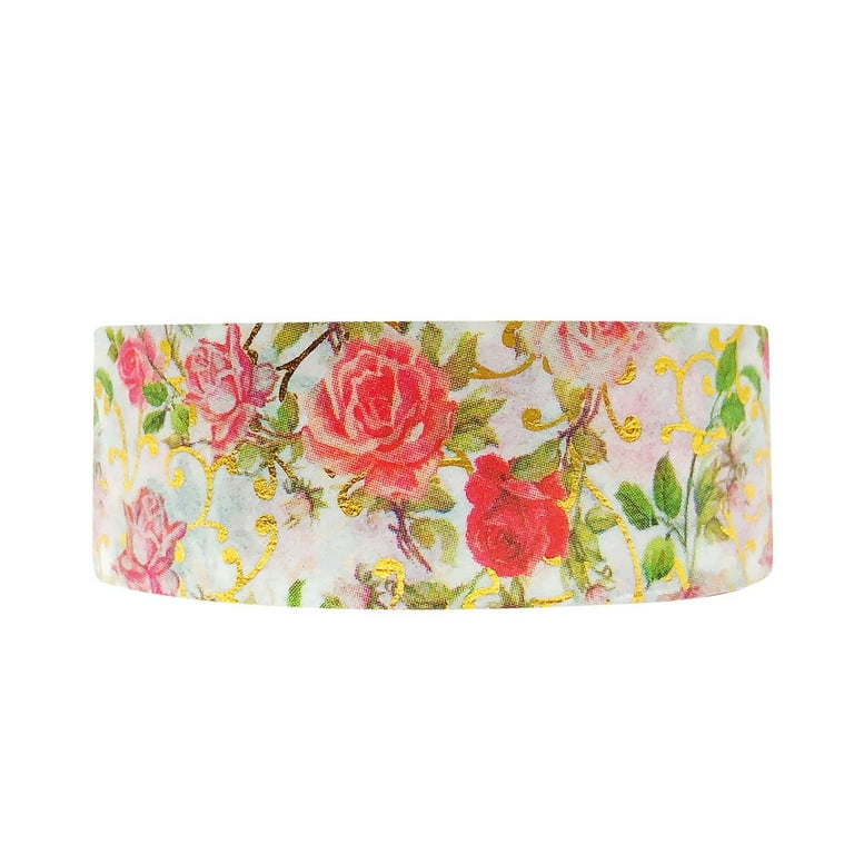 Wrapables Gold and Silver Foil Washi Masking Tape Modern Rose / 15mm x 10M