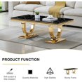 thumbnail image 2 of 47" Rectangular Faux Marble Coffee Table, Modern Gold Mirrored Stainless Steel Double U-Shaped Base, Center Table, Cocktail Tea Table for Living Room, Office, 2 of 6