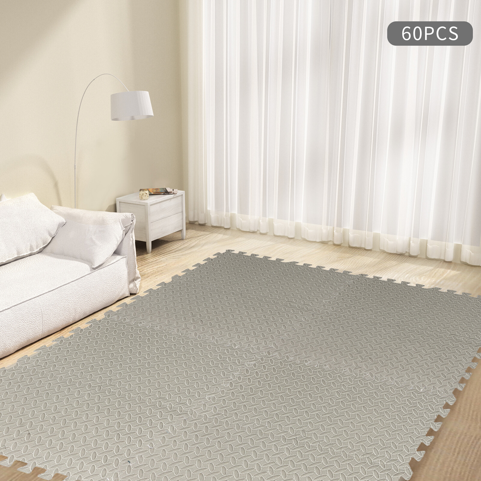 60pcs Soft Non Toxic Baby and Kids Play Mat EVA Foam Floor Interlocking Tiles Playroom Grey