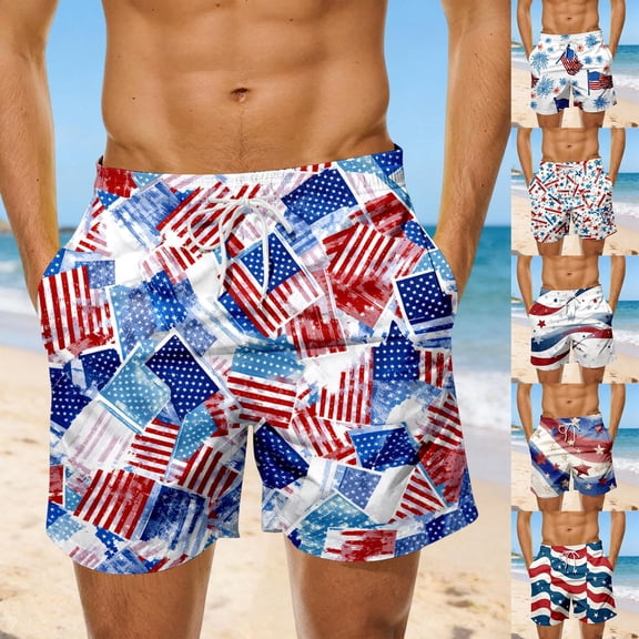 Bainana Mens Swim Trunks American Flag Patriotic Swim Shorts Fourth Of July Lightweight Casual Beach Travel Swimsuits