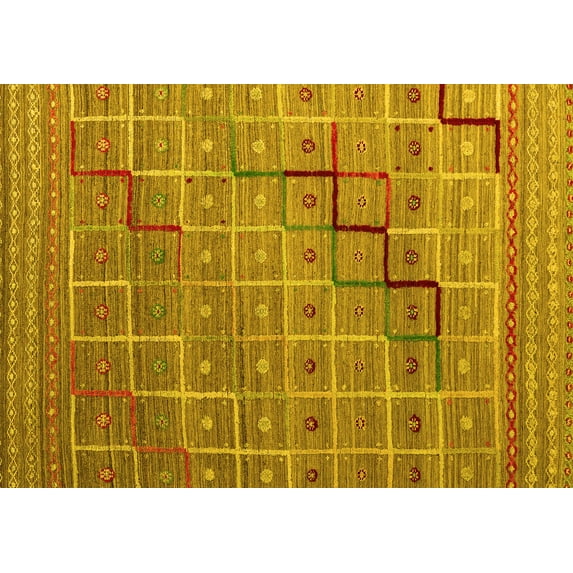 Ahgly Company Machine Washable Indoor Rectangle Abstract Yellow Modern Area Rugs, 2' x 5'