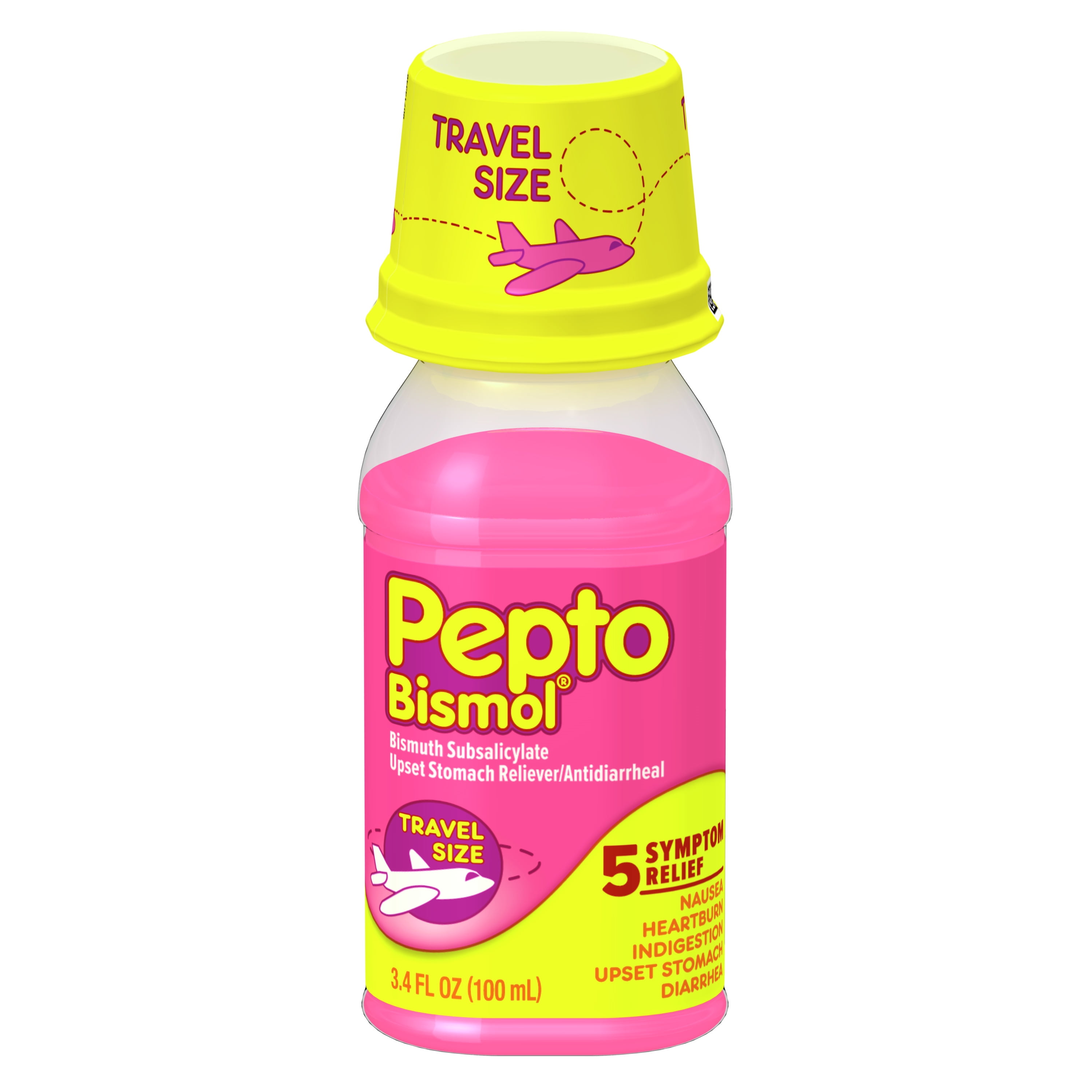 Pepto Bismol Liquid for Nausea, Heartburn, Indigestion, Upset Stomach, and Diarrhea Relief, Original Flavor 3.4oz travel size