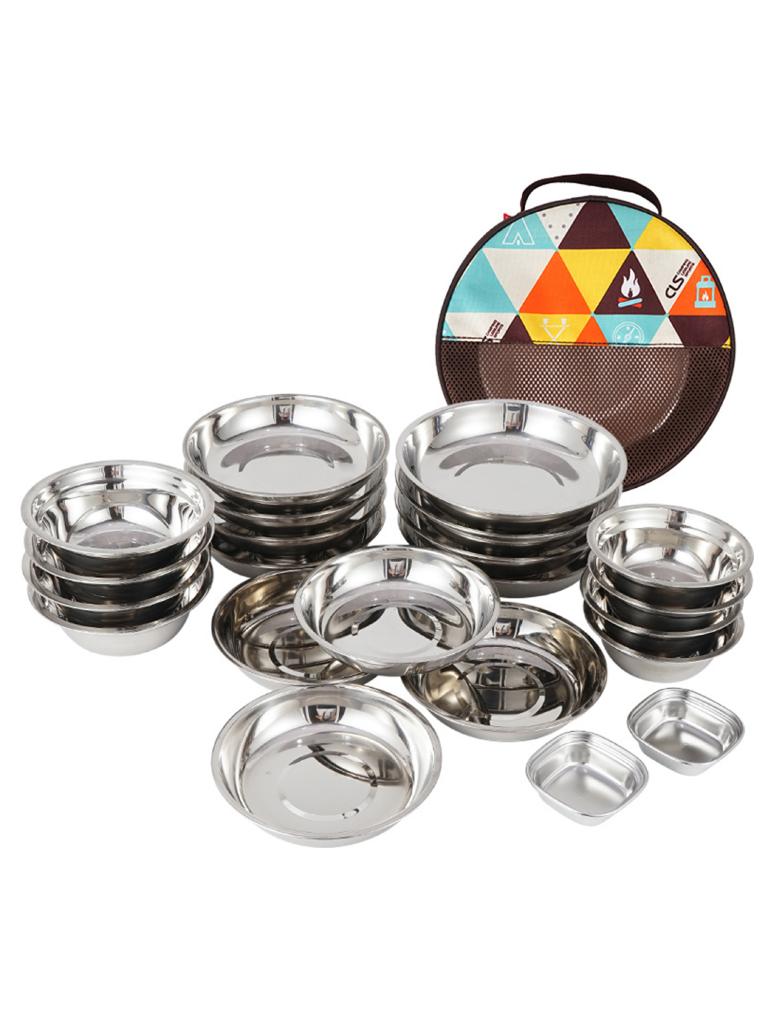 1 Set Tableware Cutlery Stainless Steel Dishes Camping Plate Bowl Plate